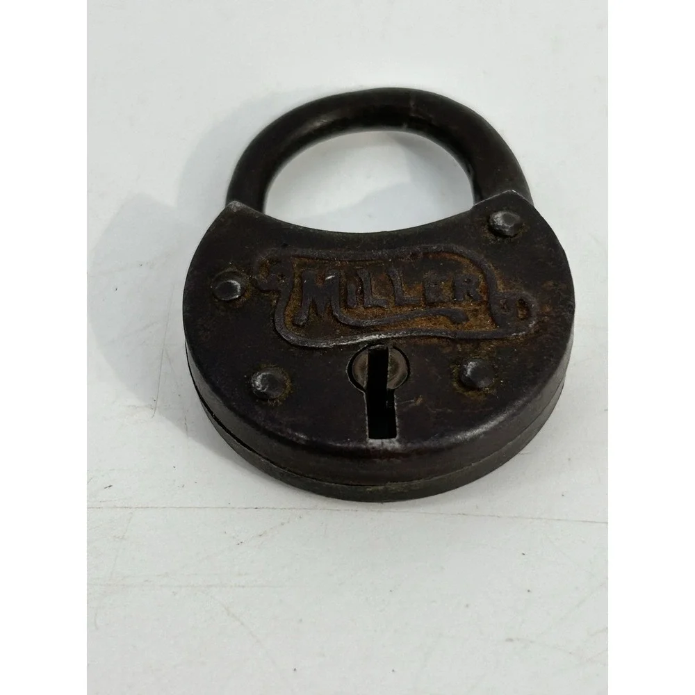 Antique MILLER Key Pad Lock Solid Metal Heavy Duty Lock & Key Set USA